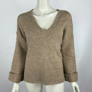 Anthropologie Sweater‎ Cotton Wool Blend V-Neck Pullover Long Sleeve Women XS